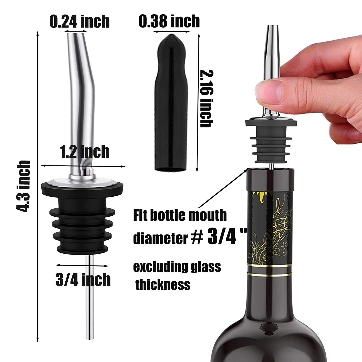 20 Pack Liquor Pour Spout, Liquor Bottle Pourers, Pour Spouts for Liquor Bottles with Dust Caps Seal Covers, Bar Tool, Hygienic, Dishwasher Safe