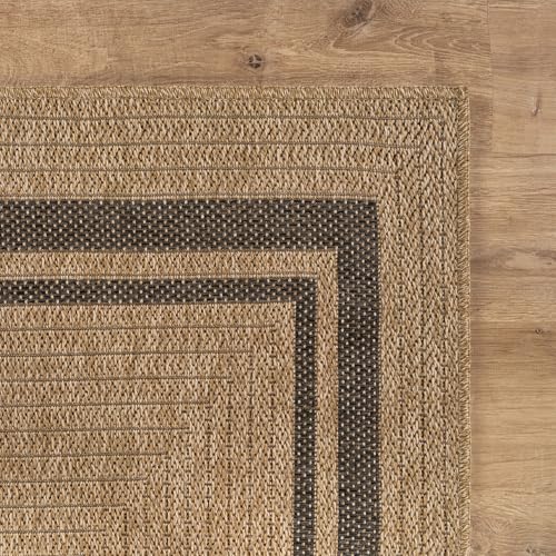 Beverly Rug 5x7 Natural-Black Bordered Washable Indoor Outdoor Rug
