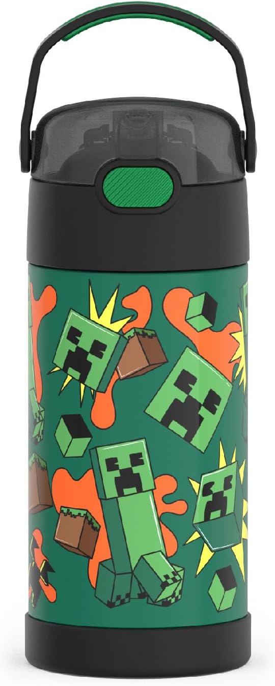 THERMOS FUNTAINER Water Bottle - 12 Ounce Stainless Steel Vacuum Insulated Kids Bottle | Minecraft Design