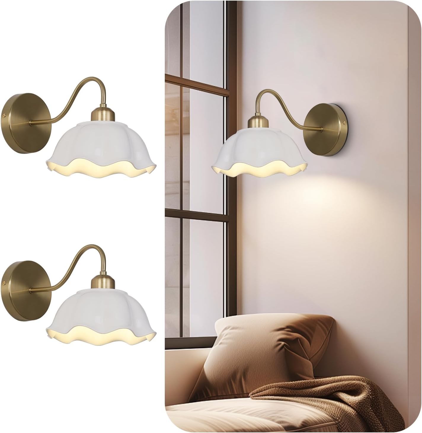 Gold Wall Sconce 1-Light Modern Wall Lighting Fixture Farmhouse Vanity Sconces Lights with Milk White Glass Shade Indoor Wall Sconce Lamp Wall Mount Light Fixture for Bedroom MWL02-1A
