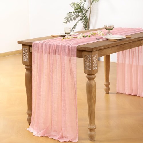 DeZerlor Blush Pink Cheesecloth Table Runner - 120 Inch Boho Gauze for Spring & Easter Celebrations | 4 Pack