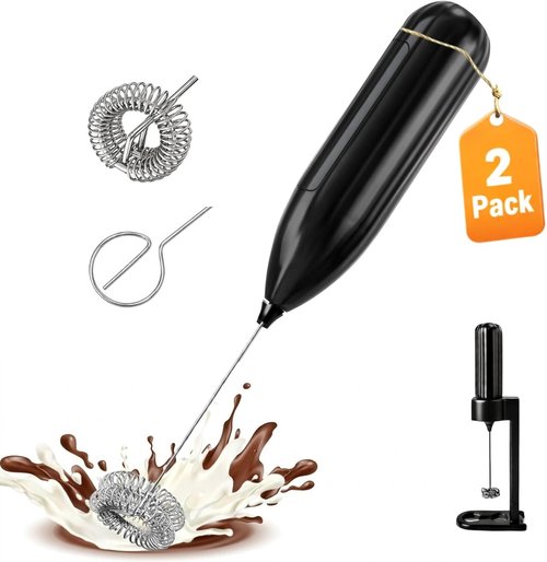 AllreLi Electric Milk Frother - Handheld Foam Maker with Stand & 2 Whisks for Coffee, Latte, Cappuccino, Matcha