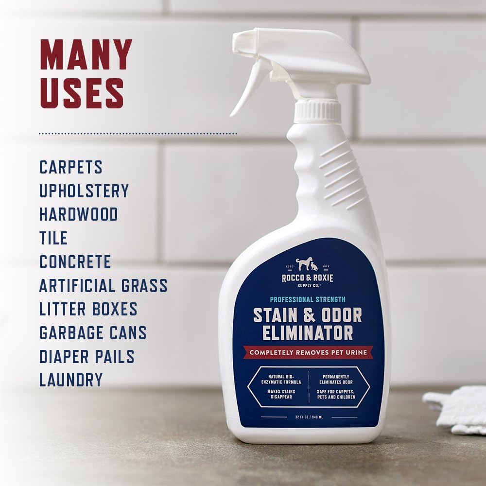 Rocco & Roxie Supply Co. Enzyme Cleaner - Powerful Pet Odor Eliminator & Carpet Stain Remover - 32 Fl Oz