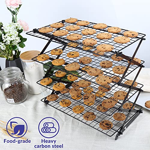 4-Tier Collapsible Cooling Rack - Adjustable Stackable Baking & Roasting Wire Stand, Black