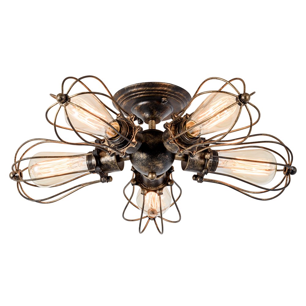 moonkist Vintage Ceiling Light Industrial Semi-Flush Mount Ceiling Light Metal Fixtures Painted Finish (with 5 Light) (Bronze)