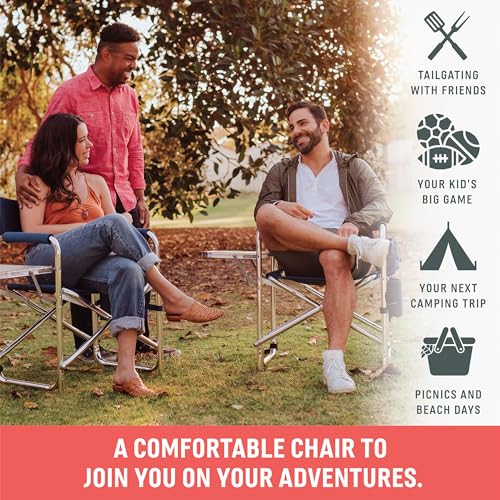 PICNIC TIME Hunter Green Sports Chair with Side Table & Armrest Caddy, Lightweight Portable Camping Chair for Adults