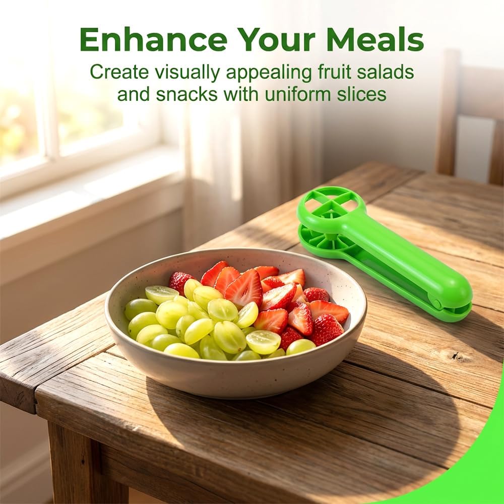 Skiennix Grape Cutter Tool - Versatile Fruit Slicer for Cherry Tomatoes & Strawberries | Green Color