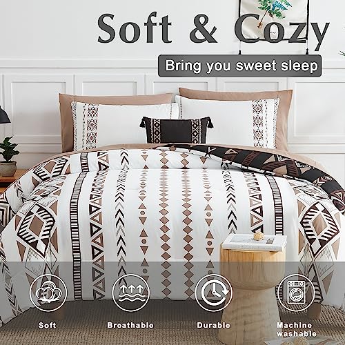 King Size Reversible Comforter Set - 7 Pieces Western Bedding Brown