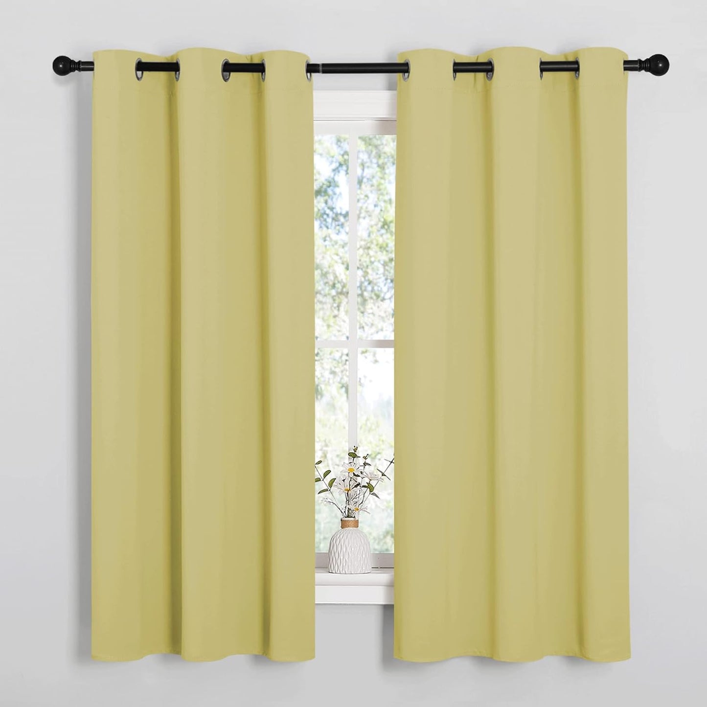 NICETOWN Blackout Curtain Panels - Thermal Insulated Draperies | 34x63 Inches, Paler Yellow (1 Pair)