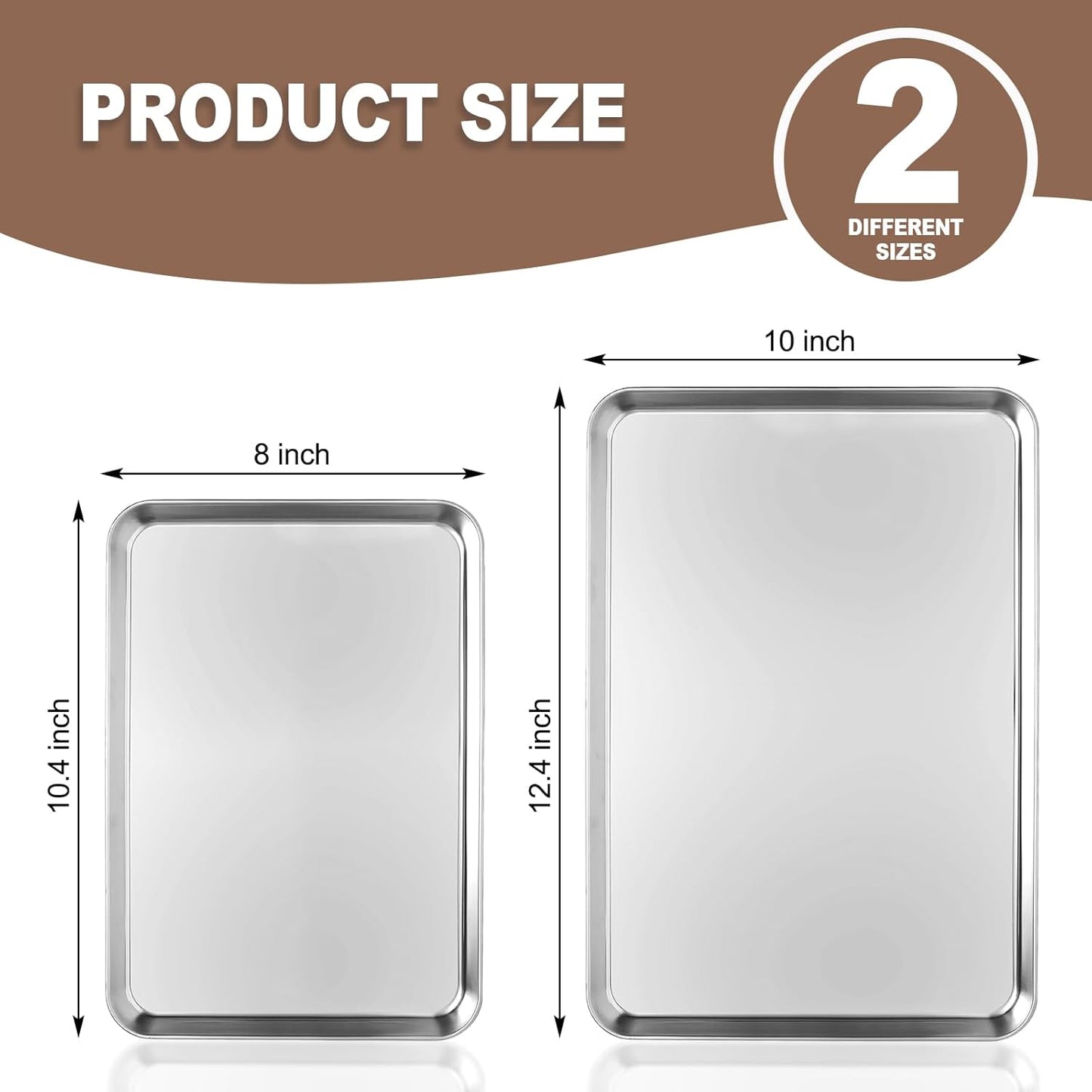 Skiennix Stainless Steel Cookie Sheets - Set of 2 Baking Pans, 10/12 Inch, Dishwasher Safe & Rust Resistant