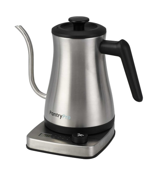 PantryPro Gooseneck Electric Kettle with Temperature Control, 34oz/1.0L Rapid Boil, Stainless Steel Interior, Auto Shut-Off, 1500W, Boil-Dry Protection, LED Indicator - Steel