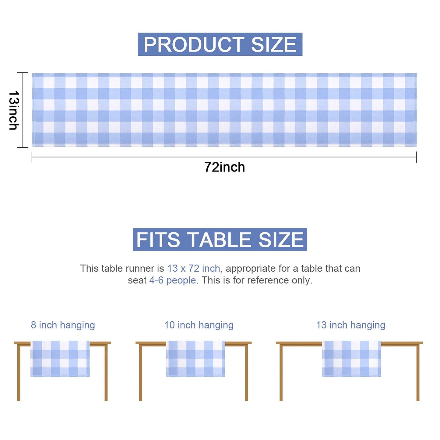 tiosggd Gingham Table Runner Light Blue and White, Spring Buffalo Plaid Check Table Cloth 72 Inches Long Table Decor, Summer Party Suppliers for Rustic Farmhouse Birthday Wedding Baby Shower Party