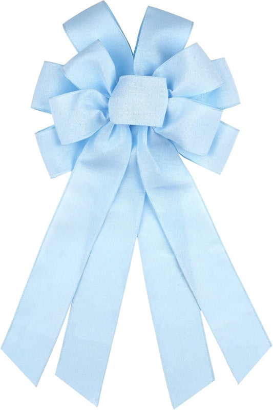 Skiennix Baby Blue Large Bow - 11x21 Inch Linen Texture Wired Ribbon for Wreaths & Decor