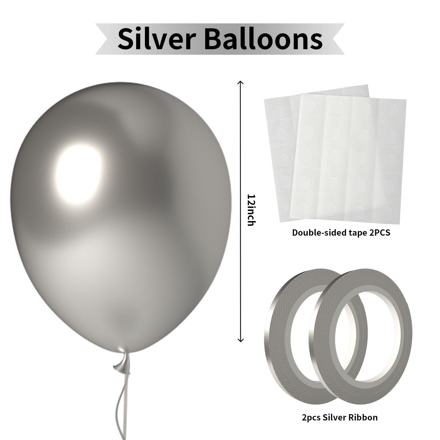 LYNSP Silver Balloons 100 Pack 12 Inch Shiny Metallic Silver Extra Thick Latex Party Balloon Garland for Graduation New Year Wedding Birthday Party Decorations