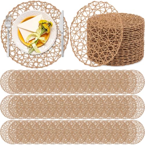 Threehoney 13 Inch Paper Braided Round Placemats Set of 60 Brown Rustic Table Decor