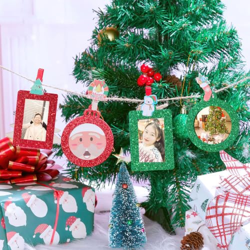 Mini Christmas Claw Clips 30pcs Wooden Photo Clips with Twine for Crafts & Decorations