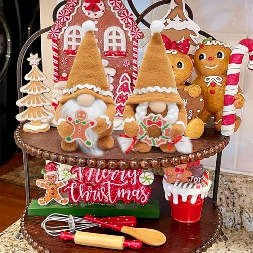 Vytina 2 Pack Christmas Gingerbread Gnome Decor - Handmade Holiday Ornaments