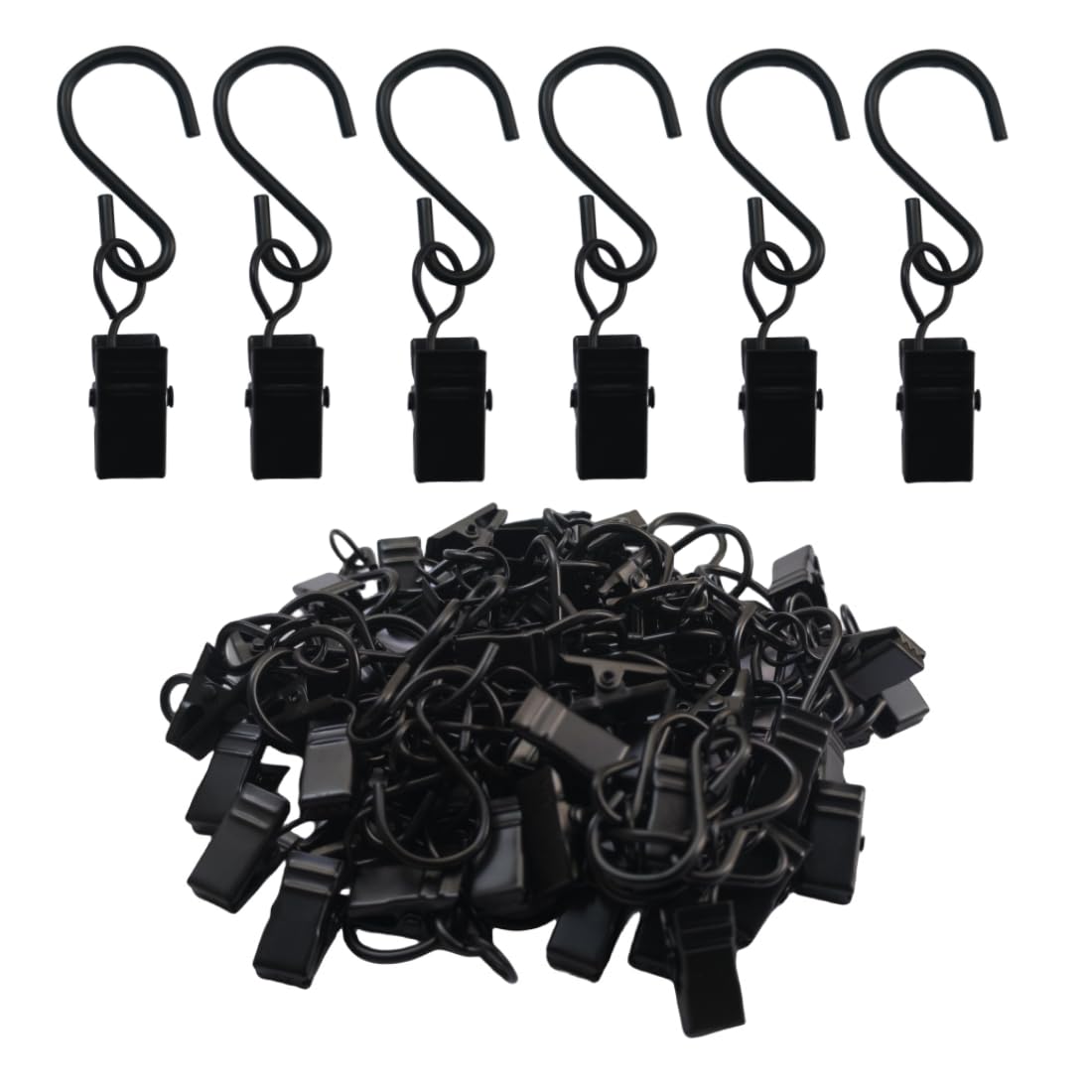 UPEYXDQR Stainless Steel S Hooks Curtain Clips，Hanging Party Lights Hangers Gutter Photo Camping Tents, Art Craft Display, Garden Courtyards Decoration, 2.4 Inch Long Black 40Pcs