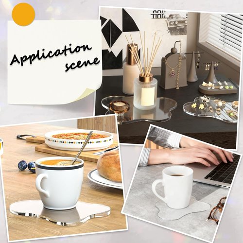 CREATCABIN 2Pcs 2 Styles Acrylic Cup Coaster Decorative Plates Waterproof Transparent Decorative Irregular Bar Drink Coaster for Home Office Desk Coffee Table Cup Tabletop Protector Kitchen Counter