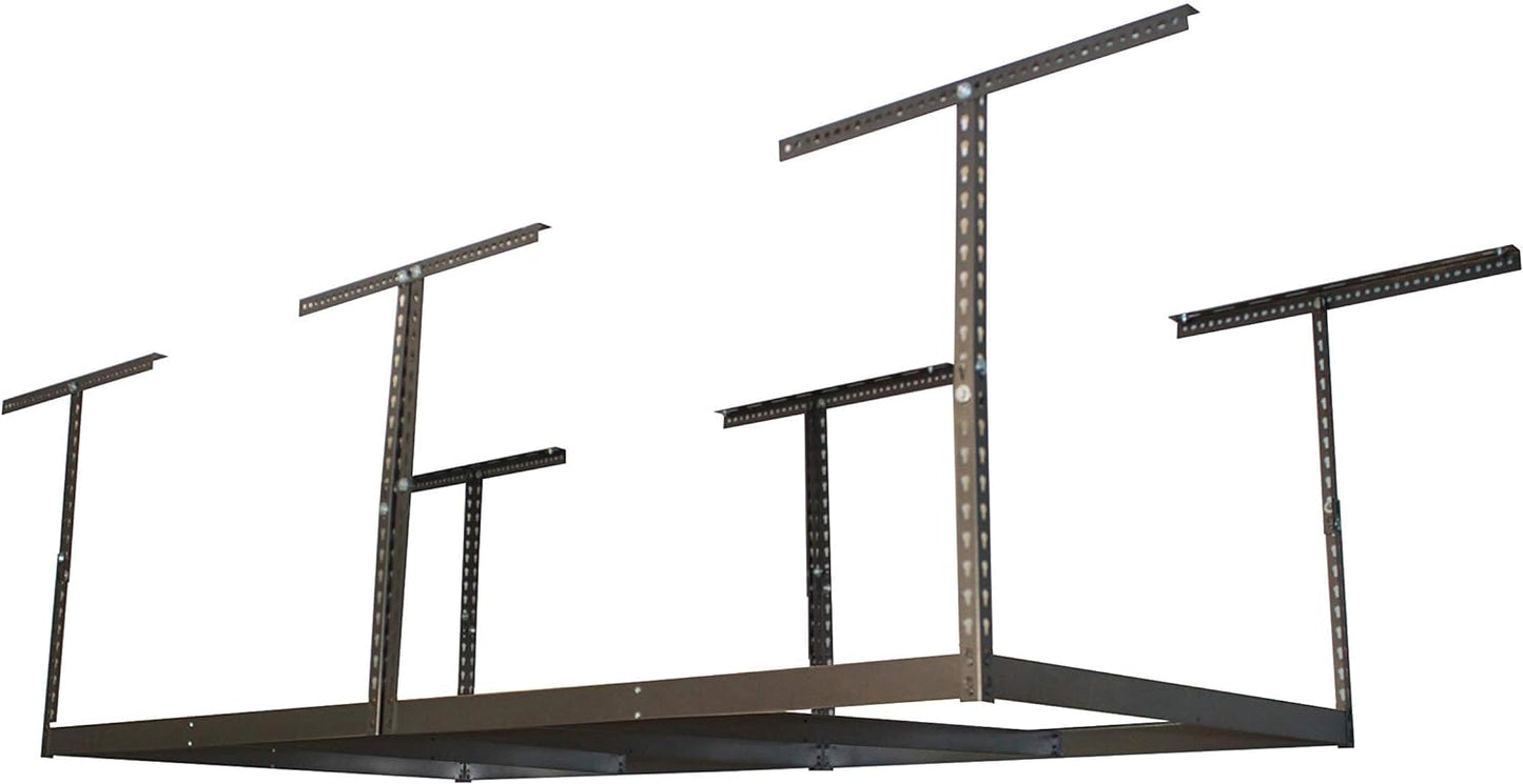 MonsterRax 4x8 Overhead Garage Storage Rack - Adjustable Ceiling Shelving System (Hammertone, 18"-33")