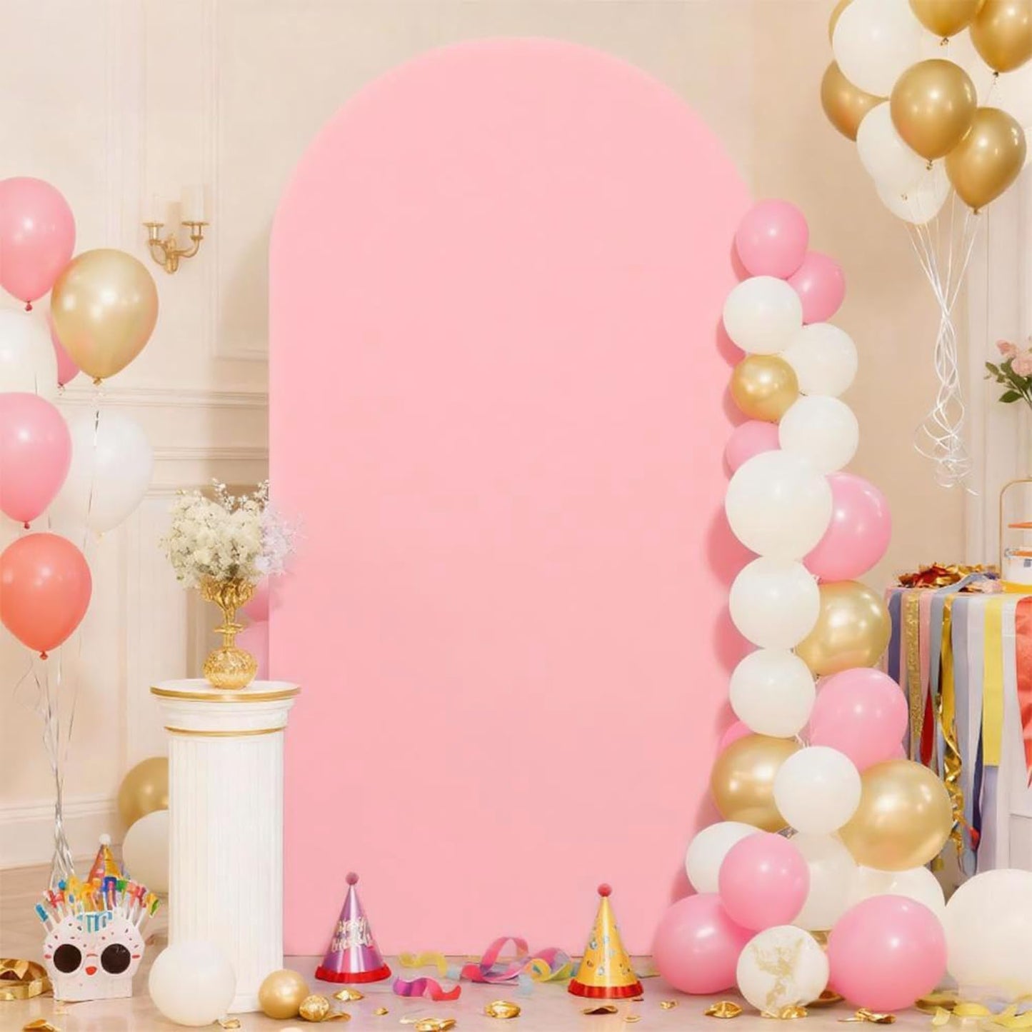 Skiennix 7.2 FT Pink Arch Backdrop Cover - Fitted Spandex for Weddings & Baby Showers