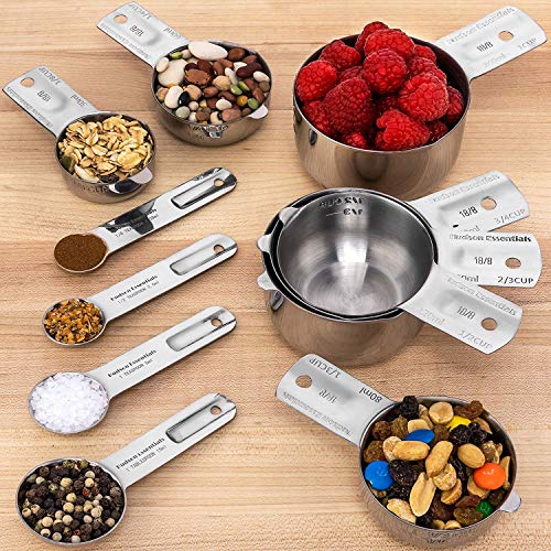 Stainless Steel Measuring Cups and Spoons Set - 11 Piece Stackable Kitchen Tools