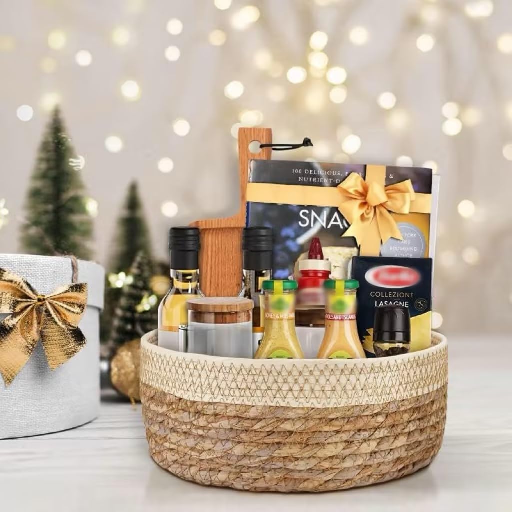 Round Rattan Baskets Set for Organizing Wicker Storage Basket for Fruit, Bread Serving Decorative Gift Baskets Empty, Countertop Baskets for Pantry and Bathroom