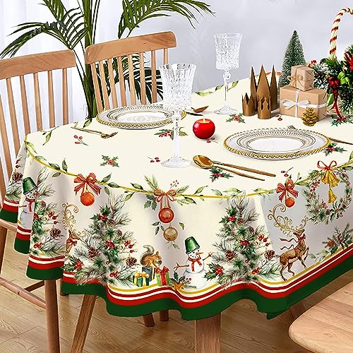 Yighty 102x60in Oval Christmas Tablecloth – Waterproof Polyester with Elk & Tree Design