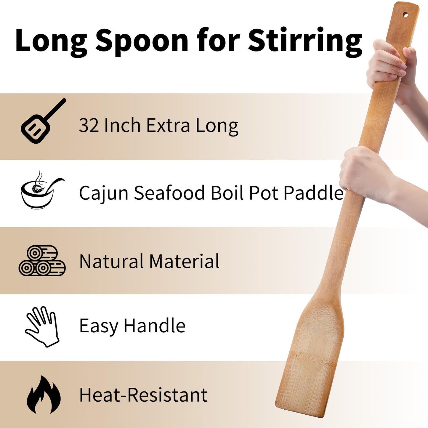 32 Inch Stirring Long Handle Bamboo Spoons Wooden Stir Sticks Extra Wide Kitchen Aid Bamboo Spatula Flat Paddle for Cajun Crawfish Seafood Cooking.