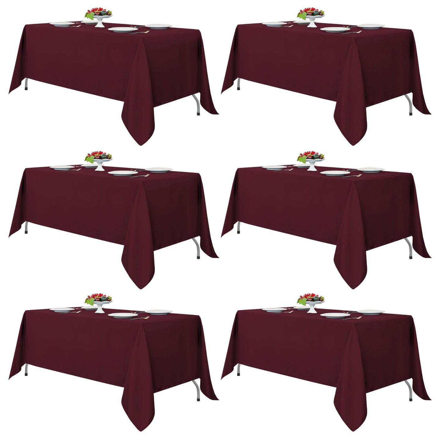 Fitable Burgundy Rectangle Tablecloths for 6 Foot Tables, 6 Pack - 70 x 108 Inches - Stain Resistant and Washable Table Clothes, Polyester Fabric Table Covers for Wedding, Party, Banquet, Buffect