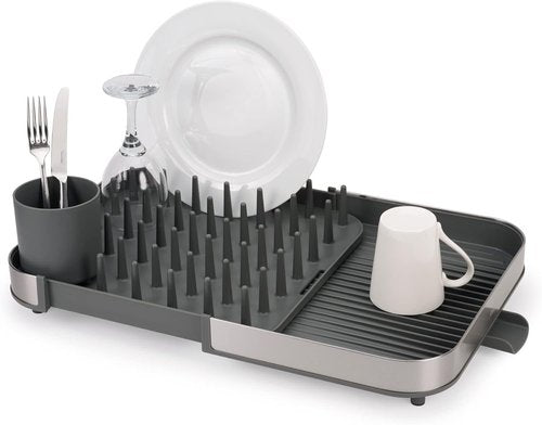 Joseph Joseph Duo Dish Drying Rack - Expanding Design with Removable Silverware Holder & Draining Spout, Stainless Steel