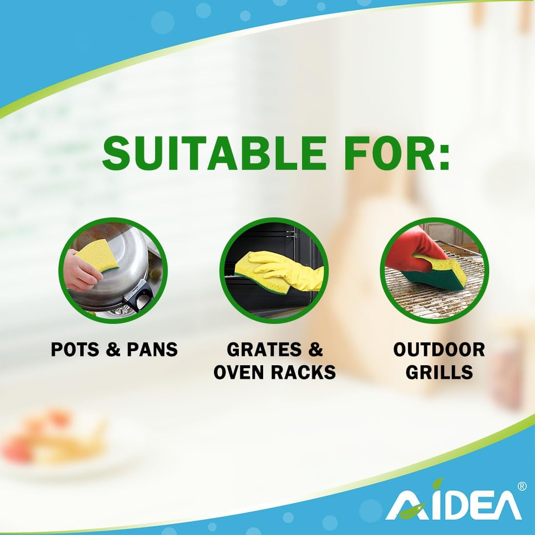 AIDEA Heavy-Duty Kitchen Sponges - 9 Count | Powerful Scrubbing for Tough Messes in Kitchen & Bathroom
