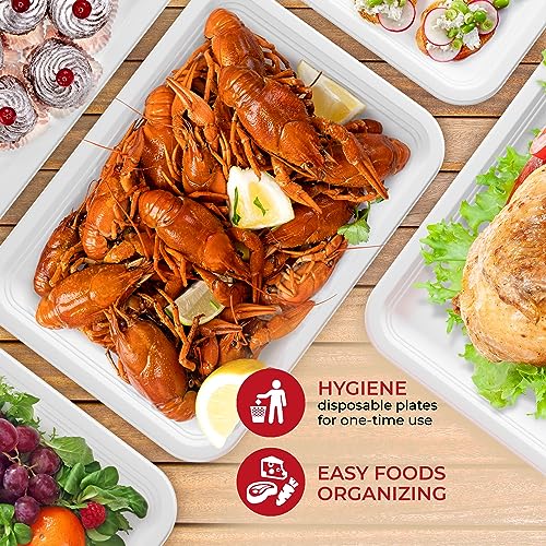 White 14-Inch Heavy Duty Disposable Food Trays - 100 Pack, Compostable Large Plates