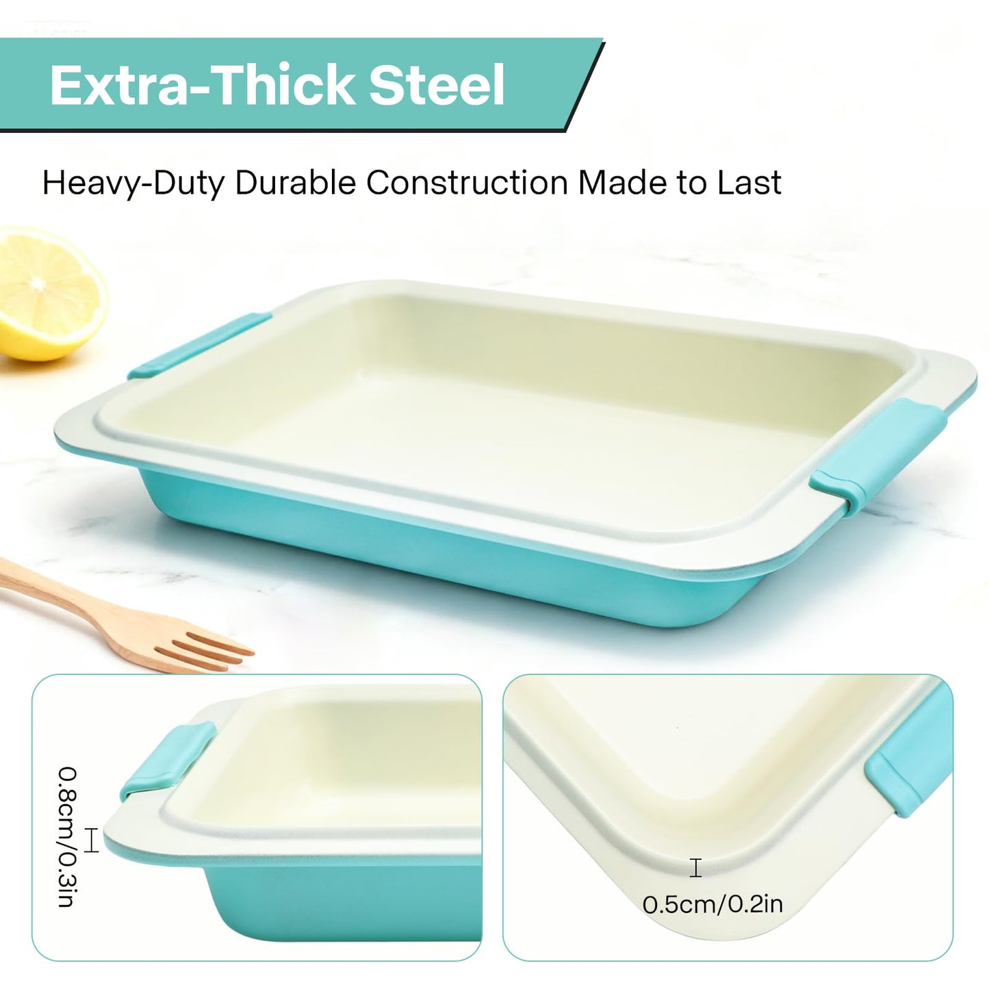 Spmarkt 13x9 Inch Baking Pan with Lid, Heavy-Duty Nonstick Aluminized Steel Baking Pan with Silicone Grip Handles, Bake Cover & Carry Pan for Brownies, Lasagna, Casseroles, Roasting & Potlucks