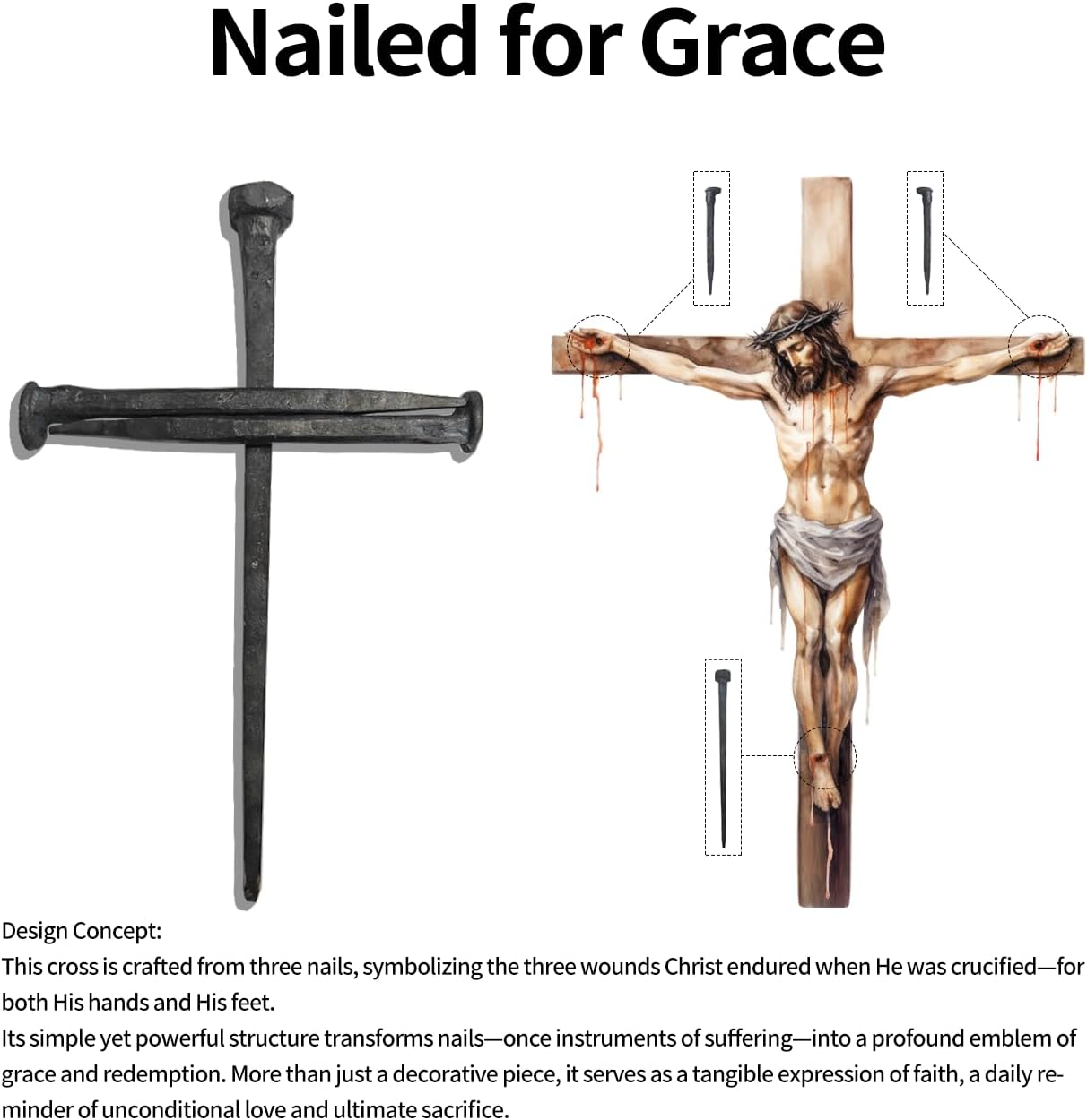 LeMeeOly Metal Cross with Wooden Base - Jesus Christ Crucifixion | Perfect Religious Gift for Mom & Home Decor
