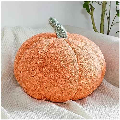 Fall Pumpkin Pillow Orange Fleece Sherpa 3D Pumpkin Shaped Decorations Pillows for Home Autumn Halloween Thanksgiving Farmhouse Decora,11.02"