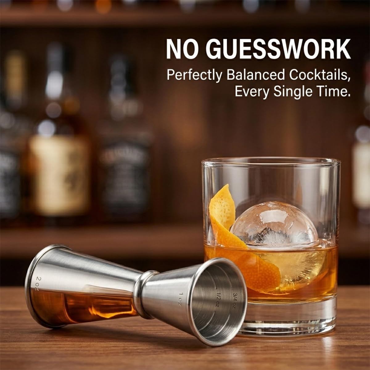 Barfroee Japanese Cocktail Jigger - 1oz & 2oz Double Jigger with Internal Measurement Markings - 304 Stainless Steel Bar Tool for Mixology - Accurate Shot Measure for Drinks