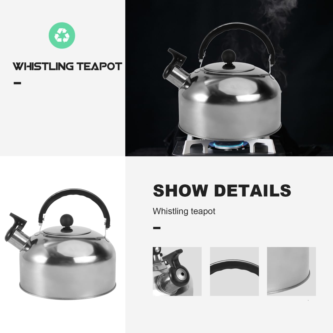 PRETYZOOM Stainless Steel Whistling Kettle for Stove Top and Induction Flat Bottom 7.08In Water Kettle with Ergonomic Handle Fast Heating Pot for Home Camping and Outdoor Brewing