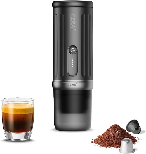 CERA+ Portable Coffee Maker - Electric Espresso Machine with Self-Heating & 20 Bar Pressure | 8 Cups per Charge, USB-C Compatible