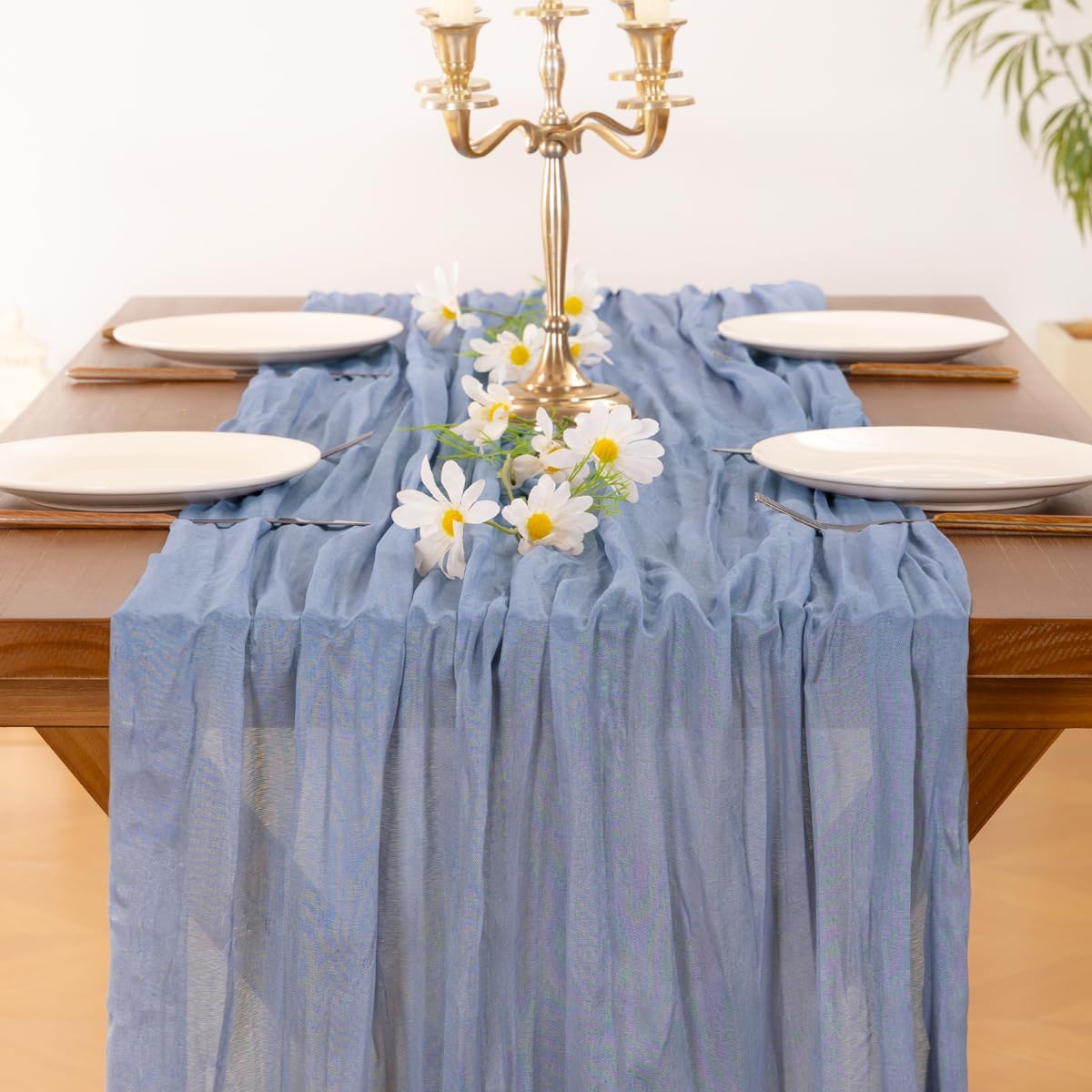 Socomi Cheesecloth Table Runner - 10pcs Dusty Blue Boho Rustic 120 Inch for Weddings & Events