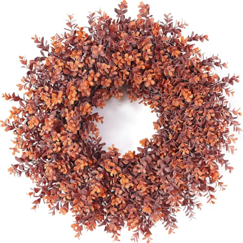 24-Inch Artificial Fall Boxwood Wreath for Front Door & Indoor Decor