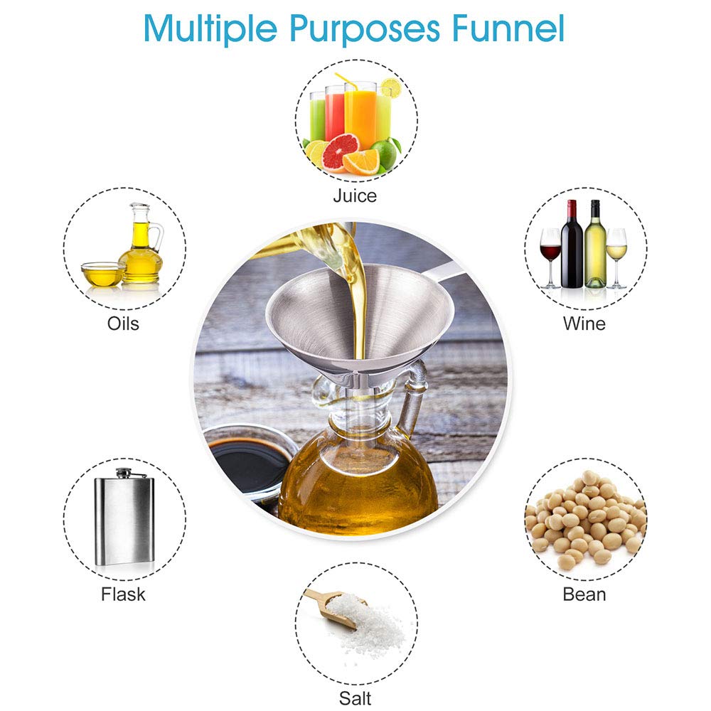 Toncoo 3-in-1 Kitchen Funnel Set - Premium Food Grade Stainless Steel for Bottles & Spices