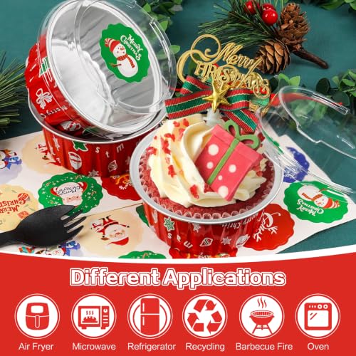 Christmas Mini Cake Pans with Lids, 60Pack 5oz Round Muffin Tins Set - Snowman & Father Christmas Theme