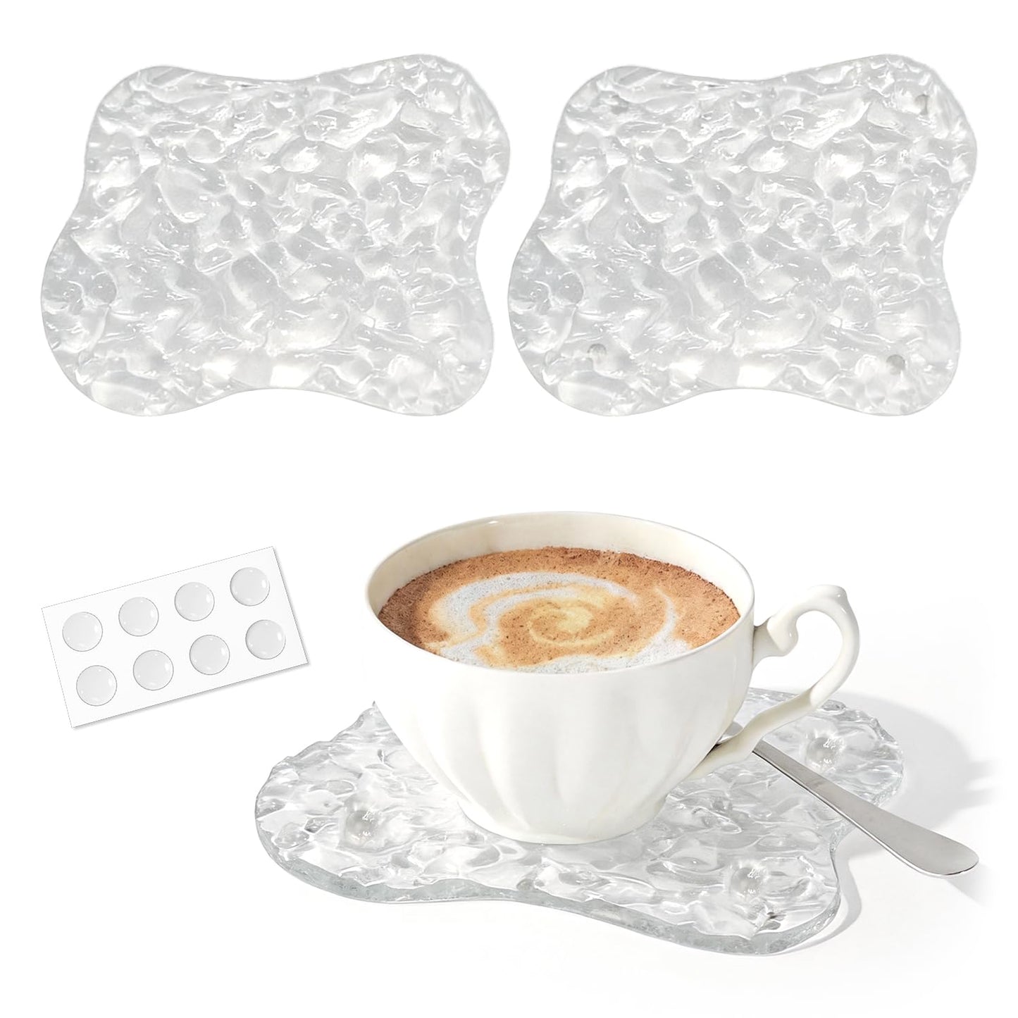 Acrylic Coaster Set of 2 with Non-Slip Silicone Dots, Clear Drink Coasters with Waterproof Material, Cloud Shape Desk Accessories, Coasters for Office, Home,Bar, Cafe Decor