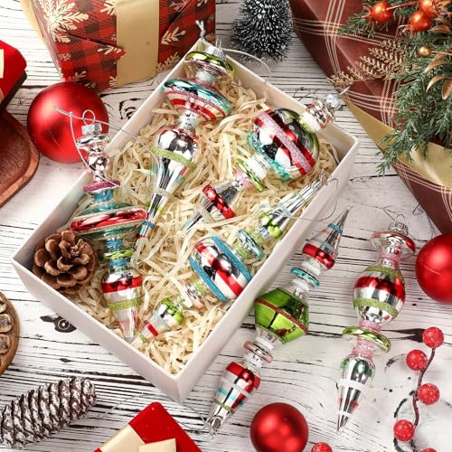 Soulchen Classic Glass Finial Christmas Ornaments Set of 6 6-6.8 Inch Holiday Decor
