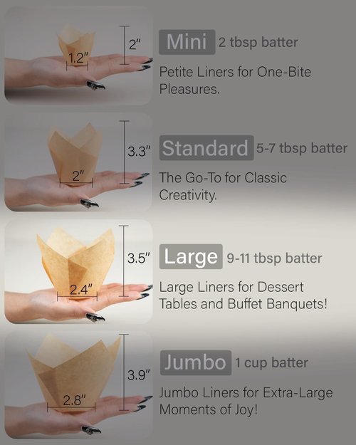 Bake Choice Large Natural Tulip Cupcake Liners - 200 Pcs Baking Muffin Wrappers for Parties