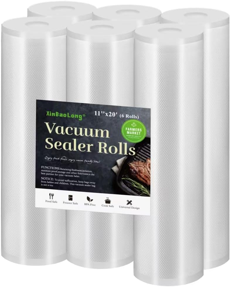 Skiennix Vacuum Sealer Bags - 6 Rolls of 11"x20' BPA-Free Durable Food Storage Bags for Sous Vide Cooking