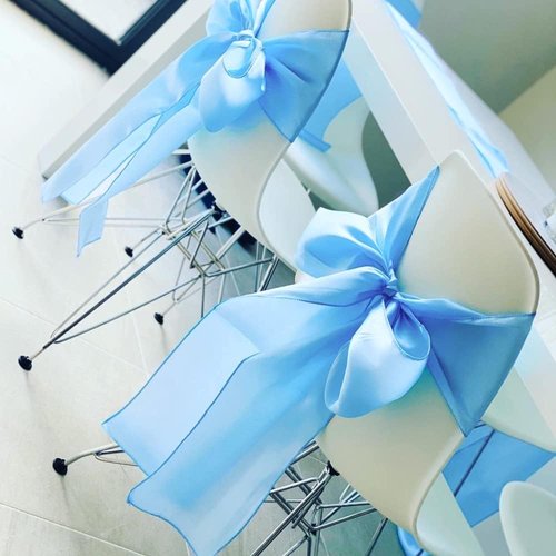 50 Satin Chair Sashes by Baby Blue | Elegant Wedding & Party Decor - 7x108 Inches Ribbons