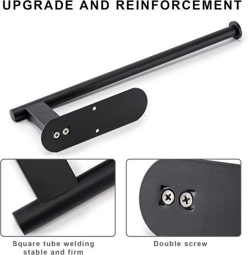 Honmein Paper Towel Holder - Upgrade SUS304 Stainless Steel, Bend-Resistant, Under Cabinet Mounting (Black)