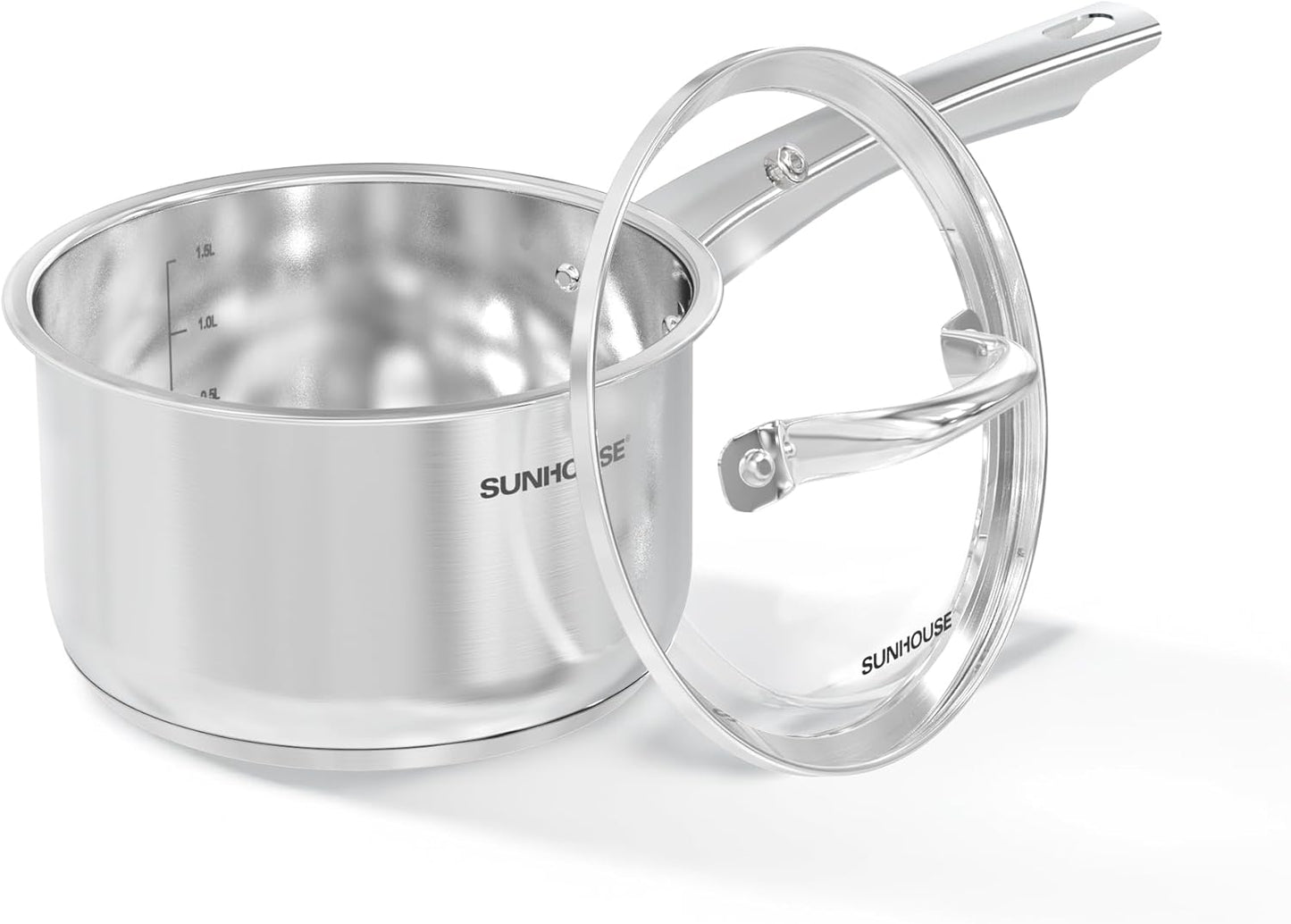 SUNHOUSE - 2-Quart Stainless Steel Sauce Pan with Lid | PFOA-Free, Induction Base, Stay-Cool Handle